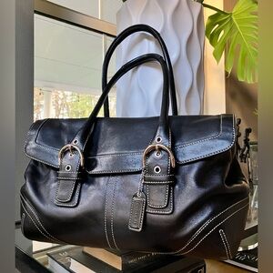 Vintage COACH Black #9636 Soho Flap Satchel Leather Bag